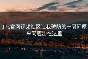 17c官网视频社区让我破防的一瞬间原来问题出在这里
