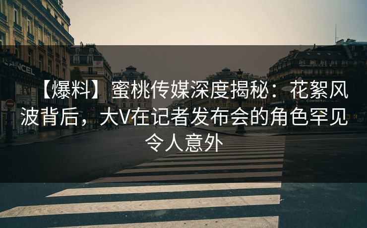 【爆料】蜜桃传媒深度揭秘：花絮风波背后，大V在记者发布会的角色罕见令人意外
